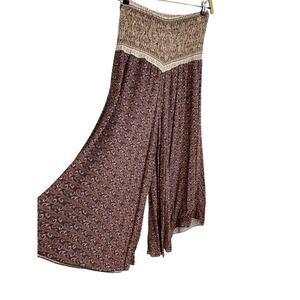 KAKTUS Wide Leg Paisley Palazzo Pants Women Size S Brown High Waisted Boho Italy